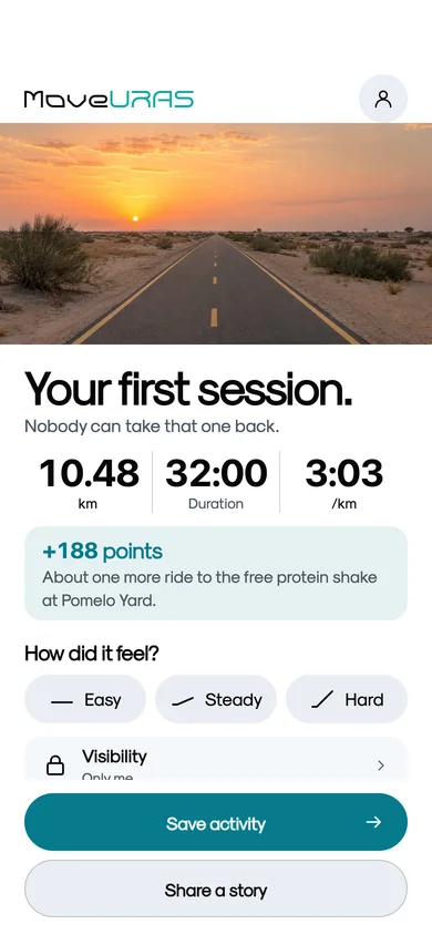 The app after a ride, on example data