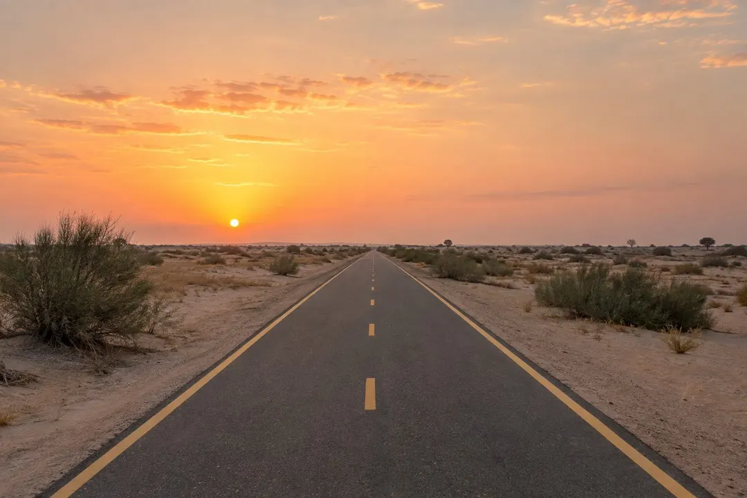 The Al Qudra road at first light